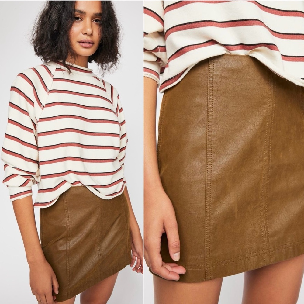 Free People Modern Femme Vegan Suede Mini Skirt in Chestnut Size S Y2K
